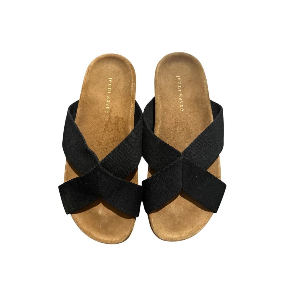 Jenni Kayne Cotton Crossover Suede Slip On Sandals Slides Black Brown 10 40